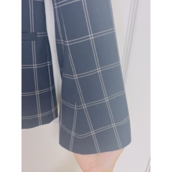 Banana Republic Womens Blazer 0 Navy Blue Grid Machine Washable Bell Sleeves - Picture 3 of 9